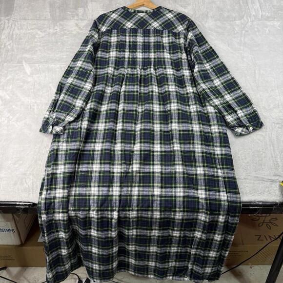 L.L.Bean Plaid Flannel Maxi Dress Green Tartan Button Front Women 2X Plus cabin - Picture 3 of 9